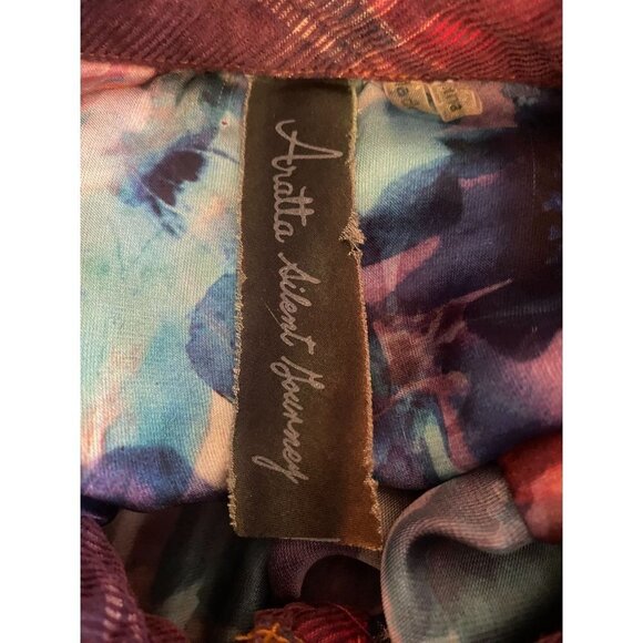 Aratta Silent Journey Burgundy Ombre Plaid Floral Back Shirt Dress S - Picture 5 of 8